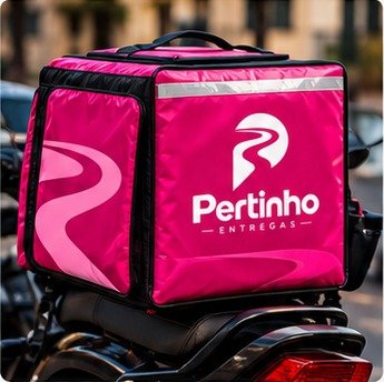 Bolsa de entrega Pertinho sobre uma moto.